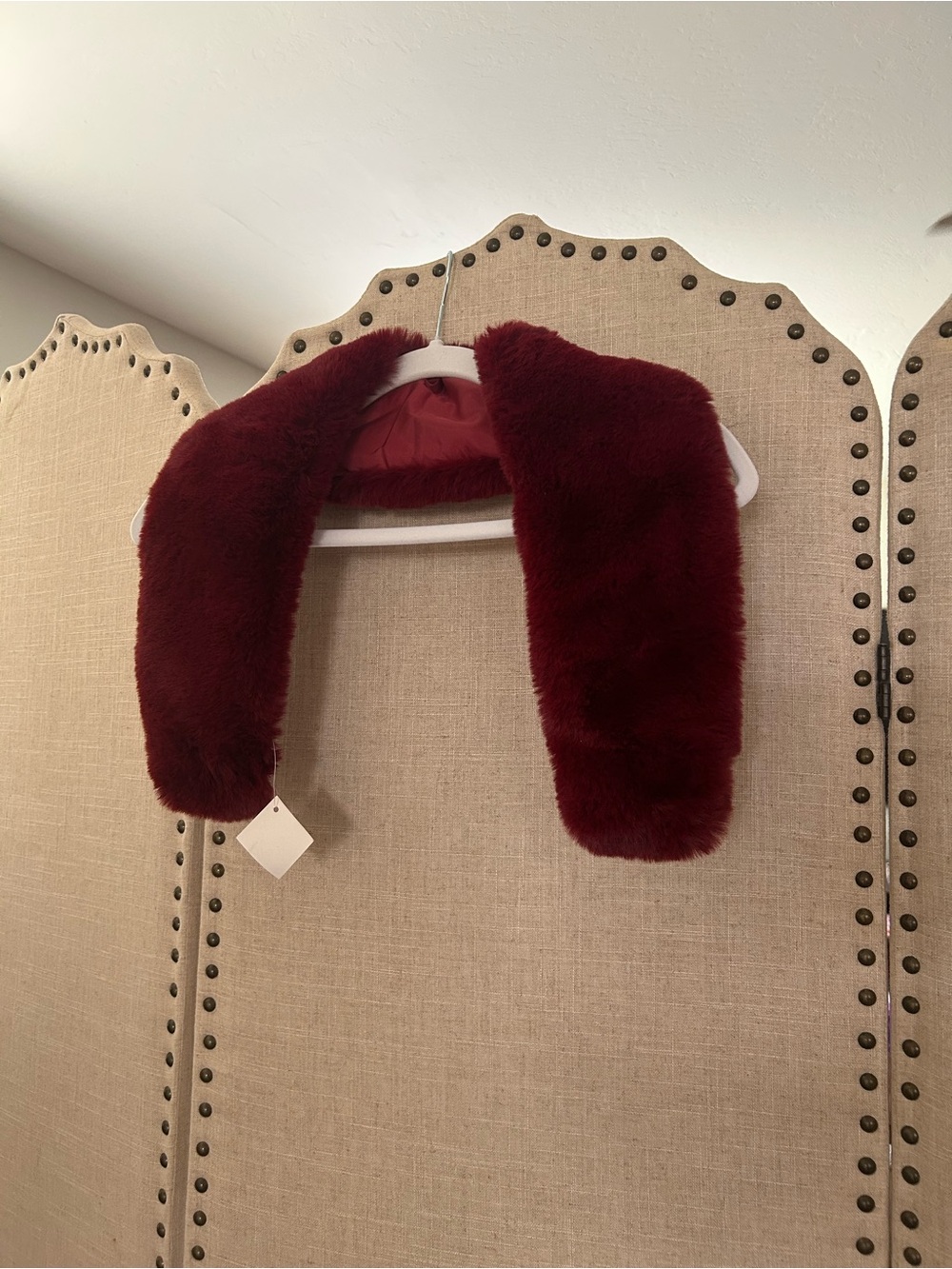 Red Faux Fur Collar Scarf Wrap Deep Burgundy Wine Vegan